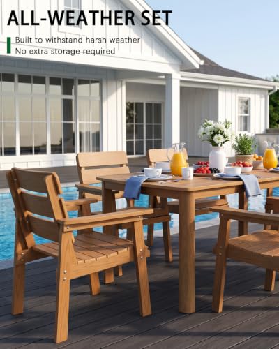 Kibaso 7-Piece Outdoor Dining Set, Patio Table & Chairs for 6, Teak