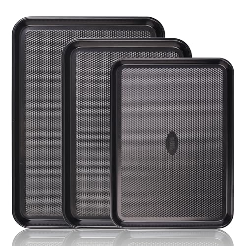 Baker's Secret Baking Sheet Pan Set, 3x Cookie Sheets for Oven, Diamond Texture Premium Air Flow Circulation, Set of 3 Baking Trays, Extra Thick 0.6mm with Diamond Base PFOA, PFOS, PTFE and PFAS free
