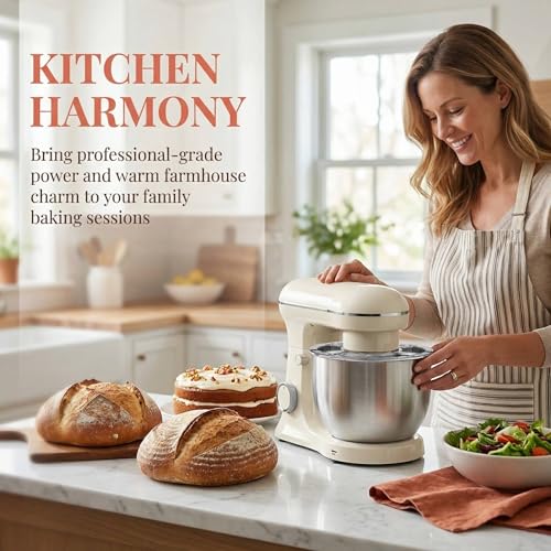 10 Speeds Stand Mixer With Bowl 6.5QT Stainless Steel, Electric Kitchen Stand Up Mixer for Baking Cakes Cookie Bread Salad Food with Egg Whisk, Dough Hook, Flat Beater - Portable Baking Mixers White