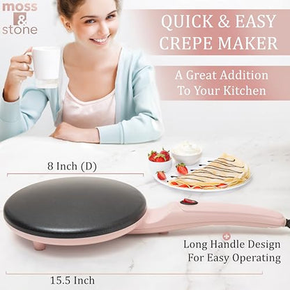 Moss & Stone Pink Electric Crepe Maker, 8" Portable Nonstick Crepe Pan