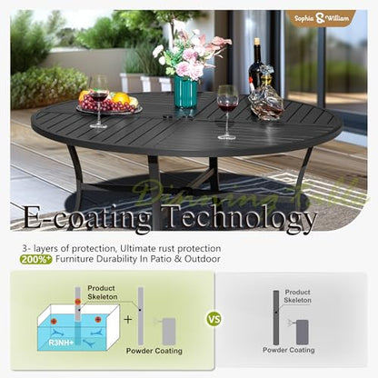 Sophia & William 7 Pieces Round Patio Dining Set for 6, Metal Patio Table and Rattan Chairs Set for Outside, All Weather Outdoor Dining Set with 1.6" - 2" Umbrella Hole