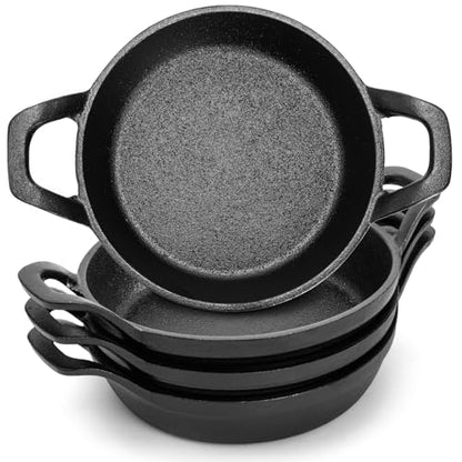 Hiceeden 4 Pcs Small Cast Iron Skillets, 6.3 x 6.3 x 1.6 Inch Non-stick Cast Iron Pan, Mini Frying Pans with Double Handle for Stove, Oven, Grill Safe, Indoor and Outdoor Use