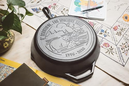 Lodge 12 Inch Cast Iron Skillet – Pre-Seasoned Frying Pan with Teardrop Handle – Oven, Stovetop, Grill & Campfire Use – Made in USA – Non-Toxic, Even-Heating Cookware – 250th Anniversary Logo