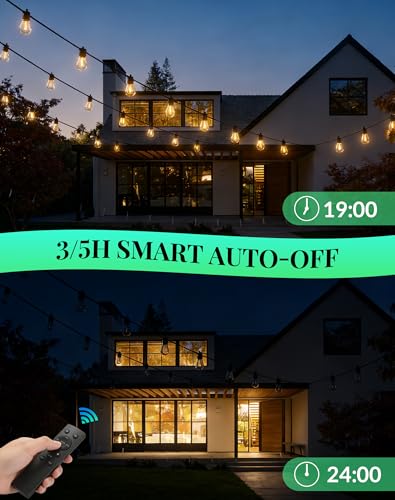 Outdoor String Lights LED Patio-Light - 100Ft Outside Waterproof Dimmable Porch Lights with Remote Shatterproof S14 Bulbs Outside Hanging Light Connectable Lighting for Gazebo Backyard Bistro Pergola