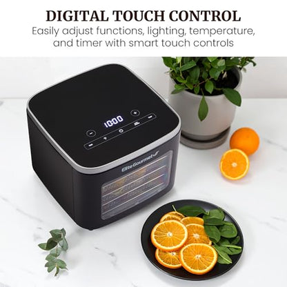 Elite Gourmet 5-Tray Digital Food Dehydrator, Stainless Steel, Keep Warm