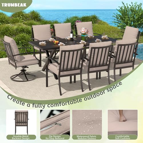 Trumbeak 9-Piece Patio Dining Set Outdoor Conversation Set,Metal Outdoor Furniture Set with Umbrella Hole Cut-Out 78.7" x 35.4" Table and 8 Metal Chairs for Backyard,Garden,Sand