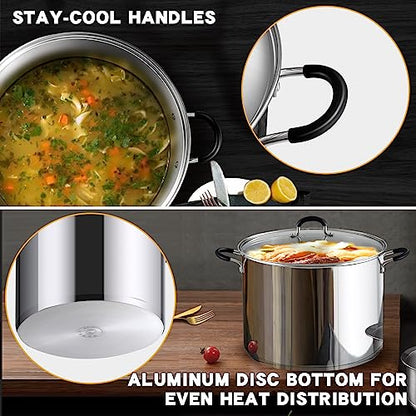 Cook N Home Professional Stainless Steel Stock Pot with Lid, Soup Pot with Stay-Cool Handles, Cooking Pot for Pasta, Spaghetti, Compatible with Most Stovetops, Dishwasher Safe, 3-Quart