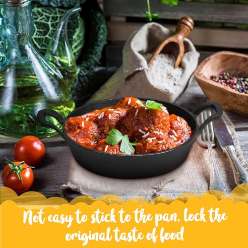 Ziliny Mini Cast Iron Skillets 7 x 7 x 1.7 Inch Cast Iron Pan Small Ramekin Set Black Casserole Dish Cookware Oven Safe Mini Skillets for Kitchen Indoor Outdoor Picnic (6 Pack)