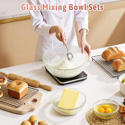 Glass Mixing Bowls with Lids Sets, 5 Packs Glass Bowls with Lids for Kitchen Baking, Meal Prepping and Salad, Bpa Free and Dishwasher Safe Serving Bowls, 0.2/0.5/1.1/2.1/3.7Qt