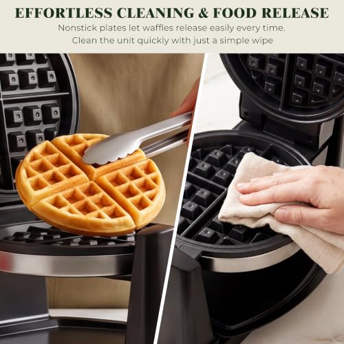 CATTLEMAN Waffle Maker, Rotating Belgian Waffle Maker with Magnetic Timer, 180° Flip Waffle Iron, Nonstick Plates, Adjustable Browning, Drip Tray, Cool Touch Handle for Crispy Family Breakfast