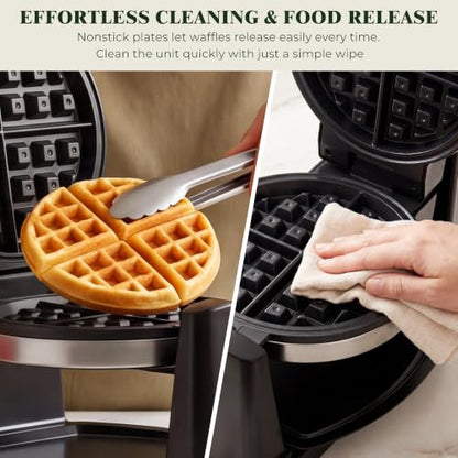 CATTLEMAN Waffle Maker, Rotating Belgian Waffle Maker with Magnetic Timer, 180° Flip Waffle Iron, Nonstick Plates, Adjustable Browning, Drip Tray, Cool Touch Handle for Crispy Family Breakfast