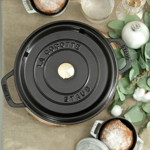 Staub Cast Iron Round Cocotte, Dutch Oven, 4-quart, serves 3-4, Made in France, Matte Black