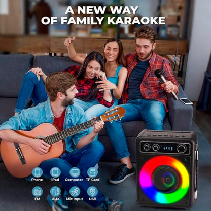 VOSOCO Karaoke Machine with 2 Wireless Microphones, Portable Bluetooth Speaker for Adults Kids, PA Systems Support TWS Echo Adjust TF USB AUX for Home Party Outdoor Travel