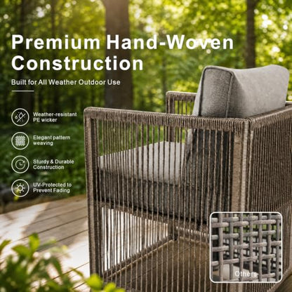 5 Piece Outdoor Small Patio Furniture Set, Wicker Sectional Furniture Set
