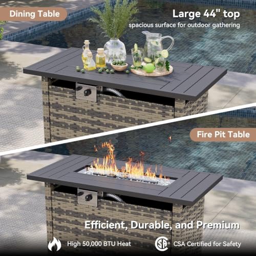 LazySunsets Luxury 10 Piece Patio Furniture Set with Fire Pit Table, Grey