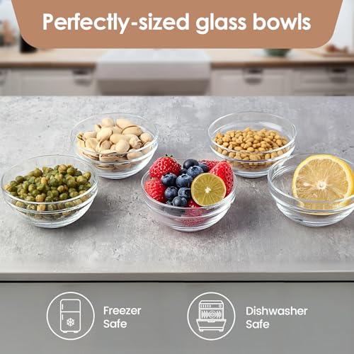 Farielyn-X 3.5in 4oz Small Glass Bowls, Mini Glass Containers, Ramekins, Prep, Pinch Bowl, Stackable Condiment Containers, for Prep, Dips, Nuts, Snacks, Candy Meal Prep Bowls, Dessert Bowls