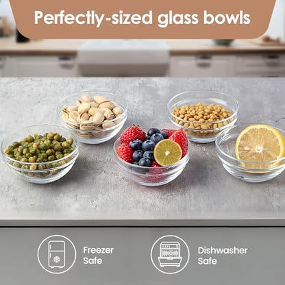 Farielyn-X 3.5in 4oz Small Glass Bowls, Mini Glass Containers, Ramekins, Prep, Pinch Bowl, Stackable Condiment Containers, for Prep, Dips, Nuts, Snacks, Candy Meal Prep Bowls, Dessert Bowls