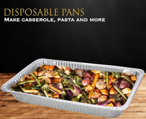 EHOMEA2Z Aluminum Pans With Lids, Large Full Size 21x13x3 Disposable Foil Pans, Heavy Duty Roasting, Baking, Broiling, Catering & Chafing Pans (15, Full-Size w/Lids)