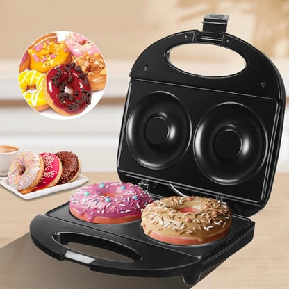 Ht Viik Donut Maker,Doughnut Machine,Bake 2 Donuts,Double-sided heating, Non-stick Surface, Perfect for Breakfast,for Commercial or Family Use,Easy to Clean