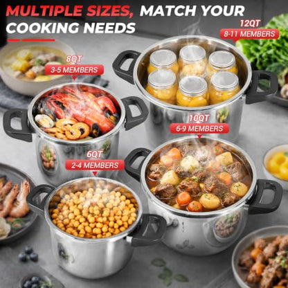 [3-IN-1] 18/8 Stainless Steel Pressure Cooker 8 Quart [Save 70% of time ]