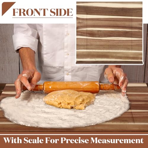 Vesici Large Wood Pastry Board with Lip for Rolling Dough, Acacia Reversible Tray with Engraved Measurements, Cutting & Kneading Board for Pizza & Bread, Kitchen Counter, 24 x 22.8 x 1.5 Inch