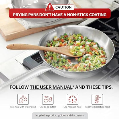 Sunhouse 18/10 Stainless Steel Pan 9 Inch, 3-Ply Clad No Coatings Frying Pan, Skillet with Stay-cool Handle, Oven and Dishwasher Safe, Induction Compatible