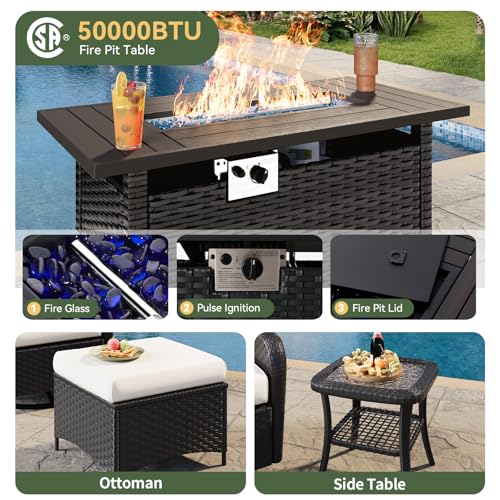 Aoxun 10-Piece Wicker Rattan Patio Furniture Set with 44" Fire Pit Table