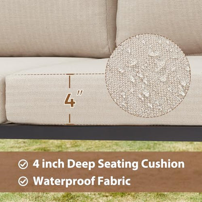 EROMMY 6 Pieces Patio Furniture Sets, Metal Outdoor Sectional Furniture L Shape Patio Conversation Sets with Fauxwood Coffee Table & 6.5" Olefin Cushions for Backyard, Garden, Poolside