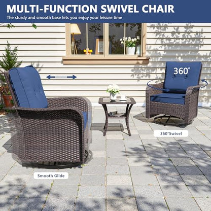 RTDTD 11 Pieces Outdoor Patio Furniture Set,Outdoor Sectional Furniture with 45" 55000 BTU Gas Propane Fire Pit Table,PE Rattan Wicker Patio Conversation Set,Swivel Rocking Chairs Set,Navy Blue