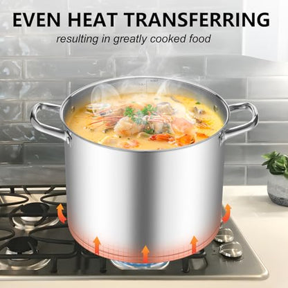 TeamFar Stainless Steel Stock Pot, 14QT Tri-ply Bottom Stockpot Large Cooking Soup Pot with Lid, for Induction Gas Electric Glass Tops, Non Toxic & Sturdy, Straight Sidewall & Various Stovetops Safe