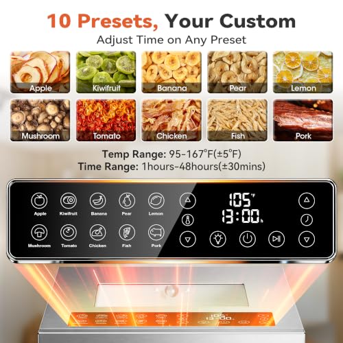 Manastin Food Dehydrator 10 Stainless Steel Trays 10 Presets, Silver
