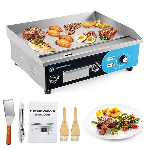 IRONWALLS Commercial Griddle Electric 22”, 3000W Electric Flat Top Grill, Stainless Steel Countertop Electric Griddle Nonstick with 122~572℉Adjustable Temperature Control for Restaurant Kitchen