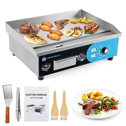 IRONWALLS Commercial Griddle Electric 22”, 3000W Electric Flat Top Grill, Stainless Steel Countertop Electric Griddle Nonstick with 122~572℉Adjustable Temperature Control for Restaurant Kitchen
