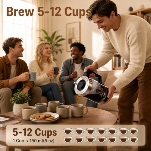 FUNLAVIE 12-Cup Electric Percolator Coffee Pot, 3 Brew Strength Settings
