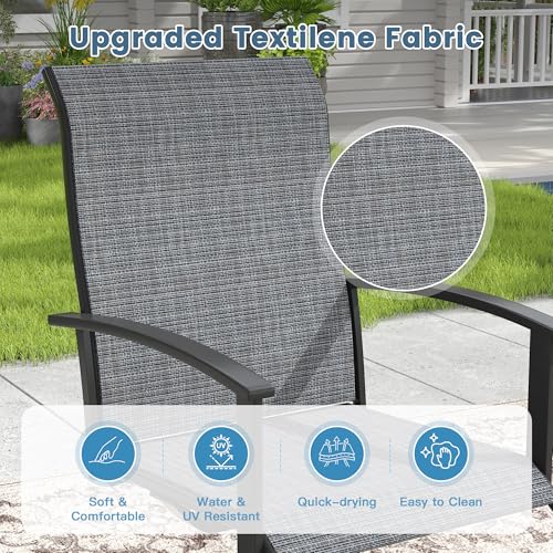 DIFY 7 Piece Outdoor Dining Set, Black Metal Table & Swivel Chairs