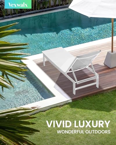 Vexwalx Lounge Chair Outdoor, Aluminum Pool Lounge Chairs with 5-Position Recliner, Patio Chaise Lounge Outdoor for Backyard, Poolside, Deck (White)