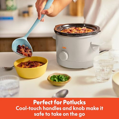 bella 1.5 Qt Slow Cooker with 3 Heat Manual Control, Ceramic Nonstick Coating, Dishwasher Safe Stoneware Pot and Tempered Glass Lid, Tangle Free Cord Wrap & Cool Touch Handles, Oatmilk
