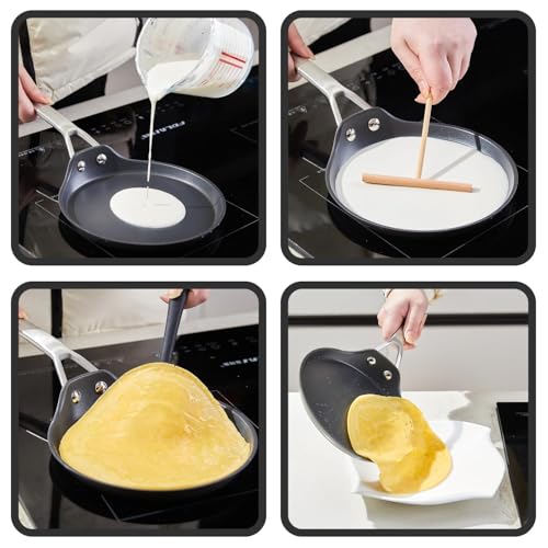MsMk Crepe Pan with Spreader, 8 Inch Titanium and Ceramic Nonstick Flat Skillet Tortilla Egg Pan, Induction Compatible, PFOA Free, Oven Safe to 700°F