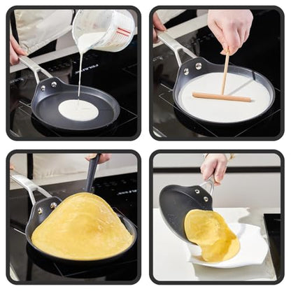 MsMk Crepe Pan with Spreader, 8 Inch Titanium and Ceramic Nonstick Flat Skillet Tortilla Egg Pan, Induction Compatible, PFOA Free, Oven Safe to 700°F