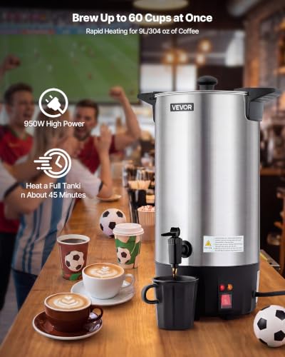 VEVOR Commercial Coffee Urn 60 Cups, 9.5 qt Hot Beverage Dispenser