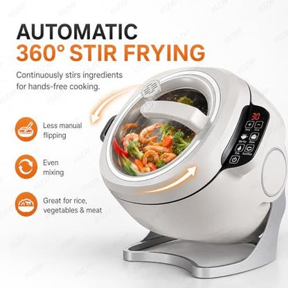 Vhewq Auto Cooking Wok Fried Rice Machine, 6L Intelligent Automatic Cooking Machine, 360° Rotating with Smart Touch Screen, 1 Click Smart Star 3 Speed Adjustable for Home & Restaurant Kitchen