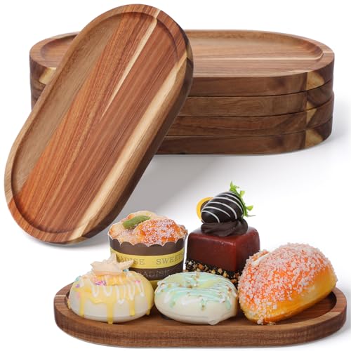 IANFAN 6 Pcs Wood Serving Board Bulk, 10 Inch Long Wooden Charcuterie Boards Oval Acacia Wood Serving Platters and Trays Small Cheese Board for Kitchen Food Bread Dessert Appetizer