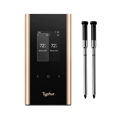 Typhur Sync Gold Wireless WiFi Meat Thermometer | Two Slim Probes | 10x Stronger Signal Than Bluetooth | Reliable Readings Through Kamado Grill, BBQ, Oven, Smoker | Easy-to-Use Base