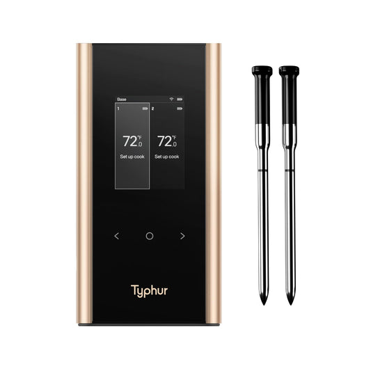 Typhur Sync Gold Wireless WiFi Meat Thermometer | Two Slim Probes | 10x Stronger Signal Than Bluetooth | Reliable Readings Through Kamado Grill, BBQ, Oven, Smoker | Easy-to-Use Base