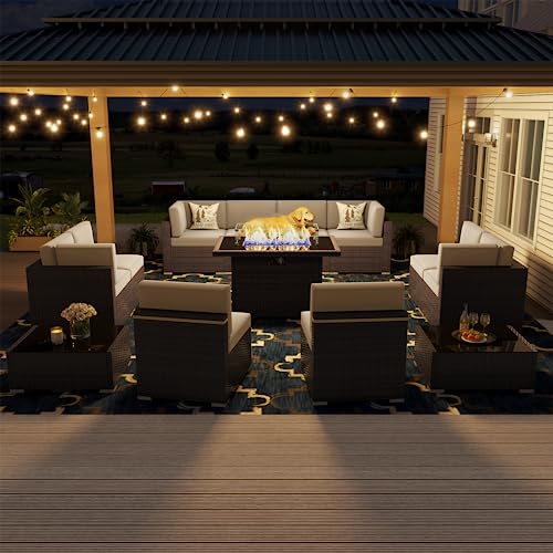 Vakollia 13 Pieces Patio Furniture Set with 44" Propane Gas Fire Pit Table