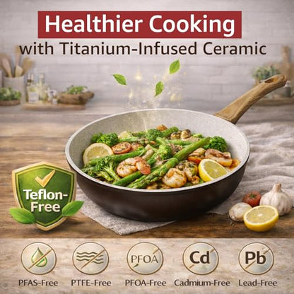 24Pcs Pots and Pans Set Non Stick,Ceramic Cookware Set with Titanium-Reinforced Nonstick Coating,Long-Lasting,PFAS-Free,Induction Compatible,Full Kitchen Set with 3 Stock Pots for Family Cooking,Black