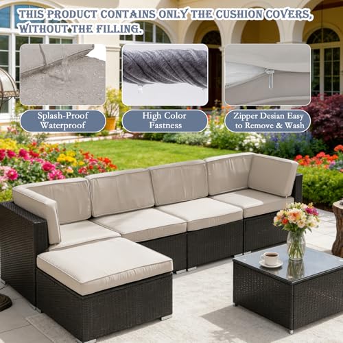 Jadoxy 11 Piece Patio Cushion Covers Replacement Water&Fade Resistant Outdoor Sofa Slipcovers for Sectional Wicker Rattan Furniture，Deck&Porch Cushion Protector (Light Gray, 24.8x24.8x3.54 Inches)
