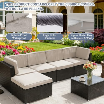 Jadoxy 11 Piece Patio Cushion Covers Replacement Water&Fade Resistant Outdoor Sofa Slipcovers for Sectional Wicker Rattan Furniture，Deck&Porch Cushion Protector (Light Gray, 24.8x24.8x3.54 Inches)