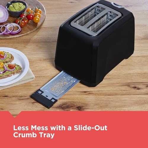 BLACK+DECKER 2-Slice Toaster, Extra Wide Slots for Bagels & Thick Bread, 6 Browning Settings, Removable Crumb Tray, Cancel Button, 850W, Black
