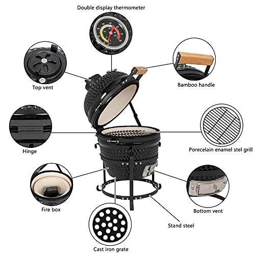 VINGLI 13" Kamado Charcoal Grill Portable Barbecue Grill BBQ Kettle Stand Lid Perfect for Outdoor Camping Patio Backyard Picnic